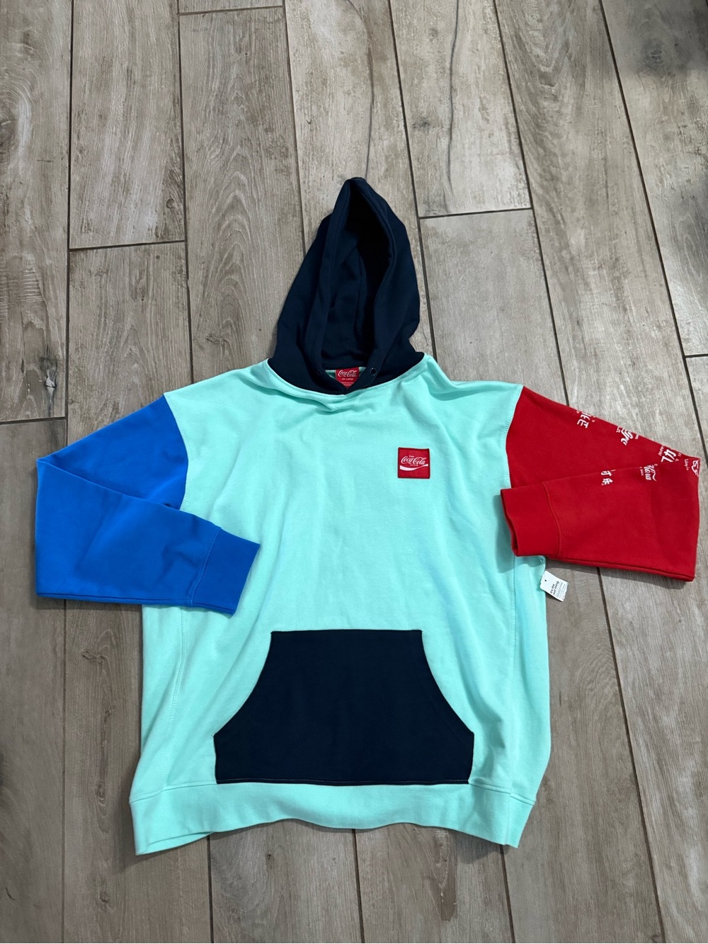 Coca Cola Kids Colorblock Hoodie in Mint, Navy, Blue & Red
